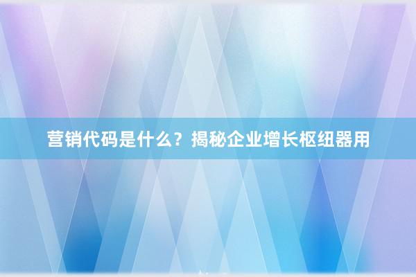 营销代码是什么？揭秘企业增长枢纽器用